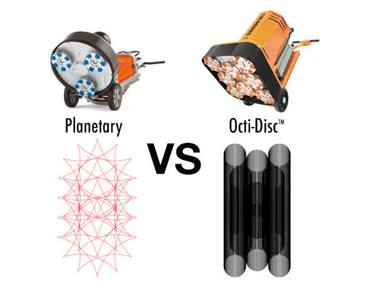 Planetary vs Octi-Disc™ Scratch Pattern Density Comparison