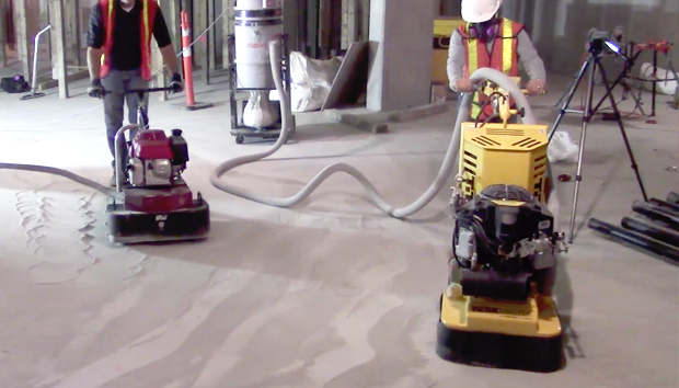 Grinding rained out pitted concrete floor